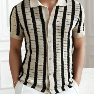 Contrast Stripe Short Sleeve Knit Sweater