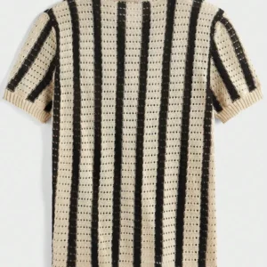Contrast Stripe Short Sleeve Knit Sweater - Image 2