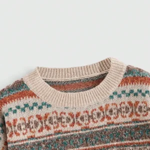Fair Isle Relaxed Round Neck Loose Knit Sweater - Image 2