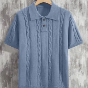 Solid Color Polo Shirt With Lapel Collar Knitted Top - Image 2
