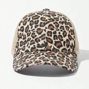 Leopard Print Ponytail Trucker Cap