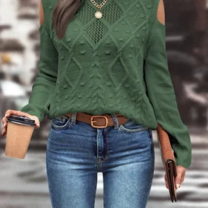 Cold Shoulder Cable Knit Sweater - Image 3