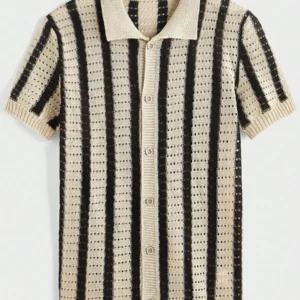 Contrast Stripe Short Sleeve Knit Sweater - Image 3