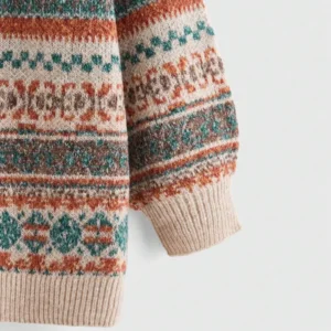 Fair Isle Relaxed Round Neck Loose Knit Sweater - Image 3