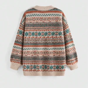 Fair Isle Relaxed Round Neck Loose Knit Sweater - Image 4
