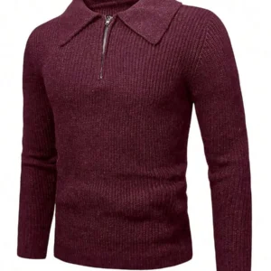 Zipper Long Sleeve Plain Casual Loose Comfy Knitted Collar Sweater - Image 4