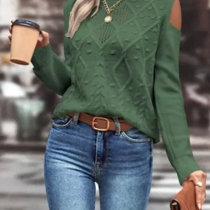 Cold Shoulder Cable Knit Sweater