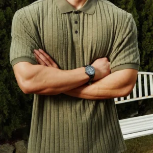 Solid Rib Knit Polo Shirt