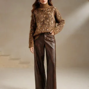 Dropped Shoulder Long Sleeve Leopard Print - Image 2