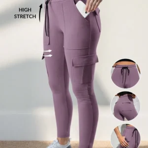 Grey Purple Knitted Skinny Pants For Women