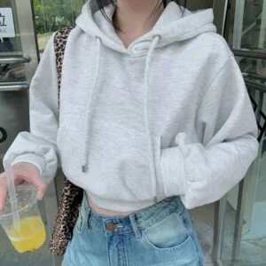 Plain Long Sleeve Pocket Minimalist Casual Cropped