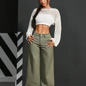 Loose Fit Wide Leg Pockets Casual Denim Jeans