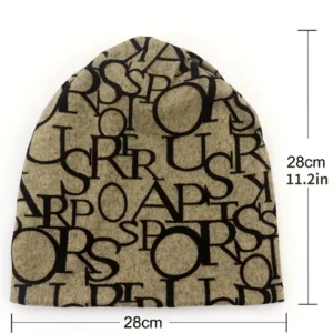 Solid Color Letter Jacquard Knit Beanie - Image 3