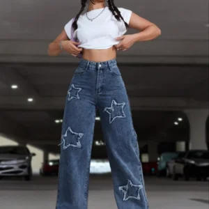 Casual Star Embroidered Denim Jeans - Image 2