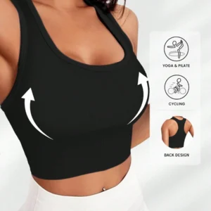 Solid Ribbed Knit Yoga Sports Bra - Image 2