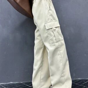 Casual Stylish Beige 3D Cargo Pants - Image 2