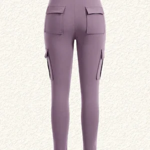 Grey Purple Knitted Skinny Pants For Women - Image 4