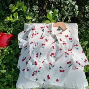 Summer Casual Cherry Allover Print Crop - Image 2