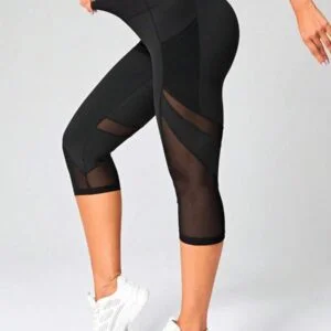 Contrast Mesh Capri Sports Leggings With Phone Pocket - Image 2