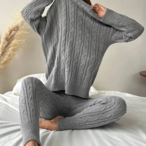 Long Sleeve Twist Knit Sweater And Pants Set - Image 3