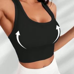 Solid Ribbed Knit Yoga Sports Bra - Image 3