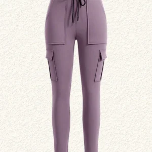 Grey Purple Knitted Skinny Pants For Women - Image 3