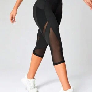 Contrast Mesh Capri Sports Leggings With Phone Pocket - Image 3