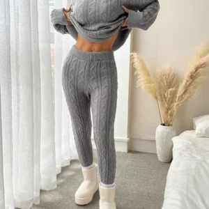 Long Sleeve Twist Knit Sweater And Pants Set - Image 4