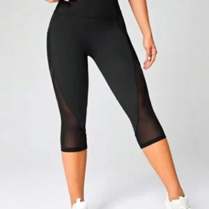 Contrast Mesh Capri Sports Leggings With Phone Pocket - Image 4