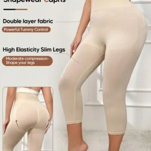 High Waisted Capri Leggings Tummy Control Pants - Image 4