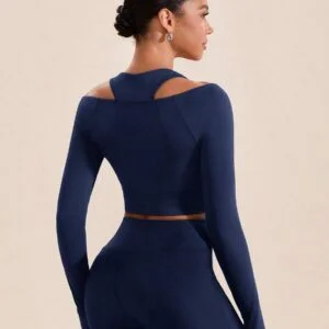 Solid Color Ruched Cutout Shoulder Long Sleeve - Image 5