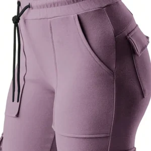 Grey Purple Knitted Skinny Pants For Women - Image 2