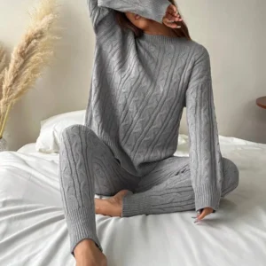 Long Sleeve Twist Knit Sweater And Pants Set