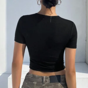 Solid Color Hollow Out Slim Fit Short Sleeve - Image 4