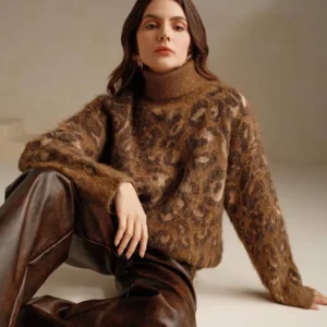 Dropped Shoulder Long Sleeve Leopard Print