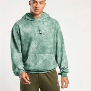 Men’s Spring And Summer Casual Super Loose Off-Shoulder Green Tie-Dye Clover Print Hoodies
