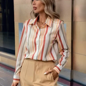 Women Loose Long Sleeve Casual Striped Shirt