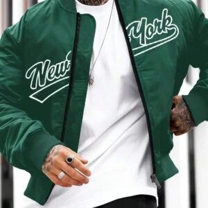 Baseball Jacket With Letter Print Long Sleeves - Image 2