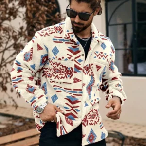 Geometric Pattern Button Up Pocket