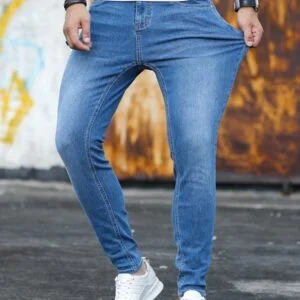 Zip Fly Skinny Jeans Washed Navy Blue