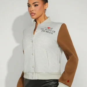 Slogan Embroidery Colorblock Jacket