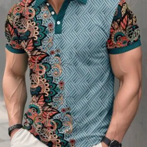 Casual Business Floral Print Short Sleeve Polo Shirt