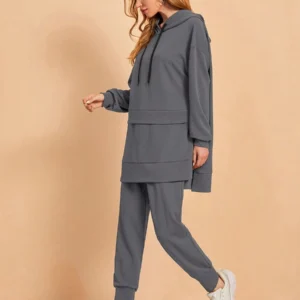 Drop Shoulder Drawstring Hoodie & Sweatpants