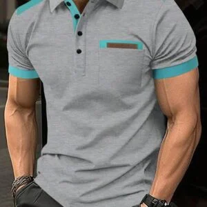 Office Color Block Patch Detail Collar Polo Shirt