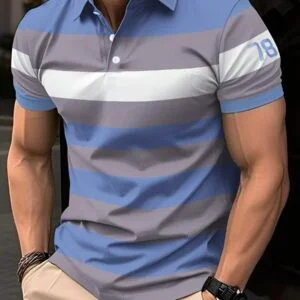 Summer Casual Business Color Block Collar Polo Shirt