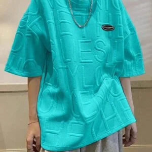 Oversized Men’s Letter Patched Drop Shoulder T Shirt - Image 2