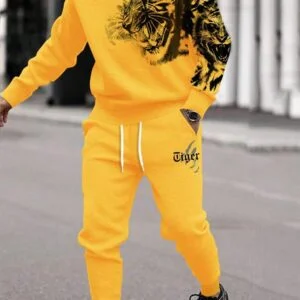 Animal Print Crew Neck Sweatshirt & Letter Printed Sweatpants