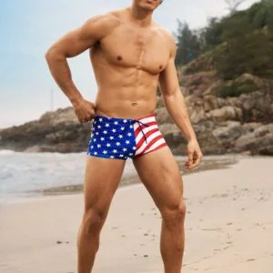 American Flag Print Simple Swimming Trunks