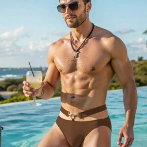 Solid Color Waist Hollowed Out Triangle Swimming Trunks