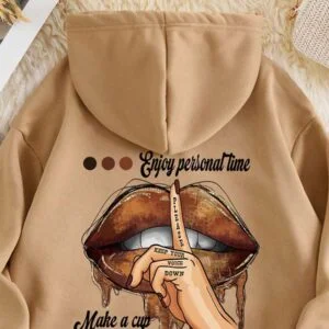 Fleece Hoodie With Cartoon Character And Slogan Print